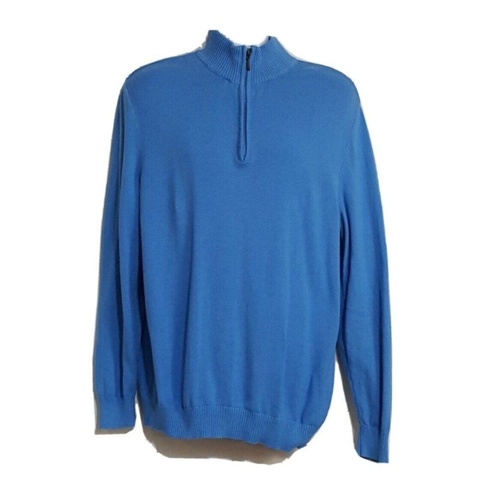 Sun River Quarter Zip Knit Sweater Men's XL Long Sleeve Blue 100% Cotton